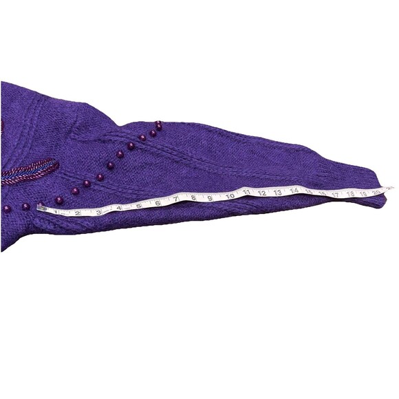 Vintage soft mohair blend Cardigan Sweater Lined Womens L purple beading floral - Picture 2 of 12